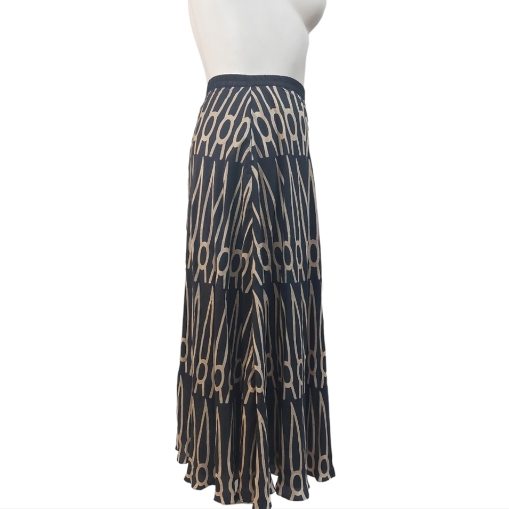 Anupama Women's Large Black Beige Geometric Print Maxi Skirt Boho Elastic Waist - Picture 5 of 13